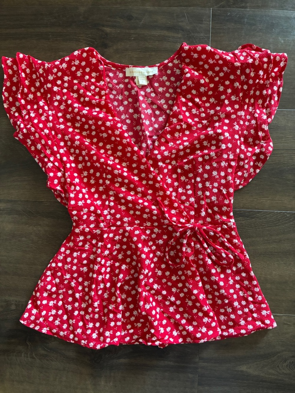 Monteau Red Floral Blouse